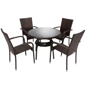 Image of Charles Bentley 5 Piece Metal and Rattan-Effect Dining Set - Dark Brown