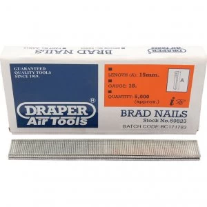 Image of Draper 18 Gauge Brad Nails 15mm Pack of 5000