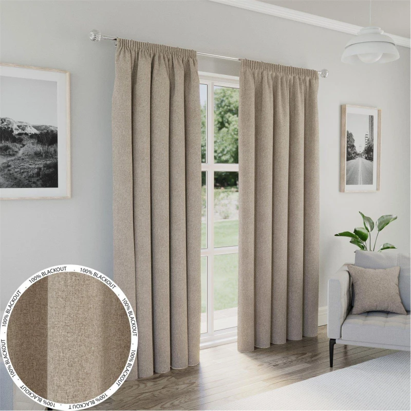 Image of Enhanced Living Dallas Natural 100% Blackout Readymade Curtains Natural unisex 90x72