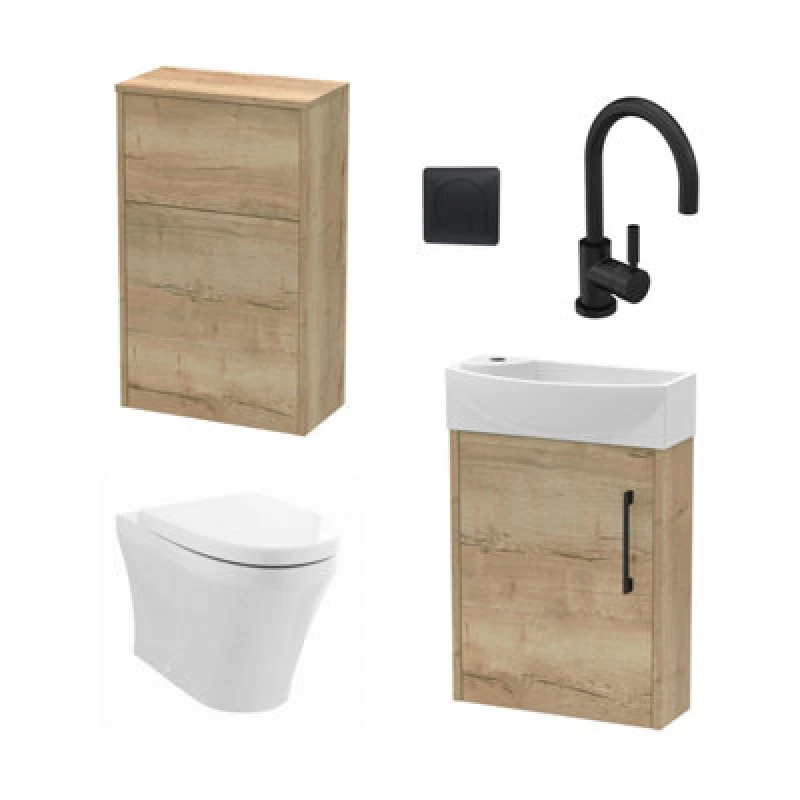 Image of Balterley Right Wall Hung Vanity Unit WC Cistern Toilet Tap Oak Black 440mm Grey