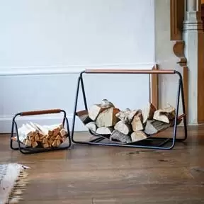 Image of Ivyline Contemporary Black With Hanging Leather Log Holder