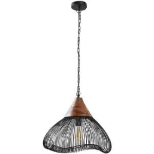 Image of Large Black Metal & Wooden Ceiling Light Fitting - No Bulb - 0