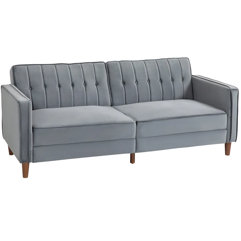 Image of HOMCOM Convertible Sofa Futon Velvet-Touch Tufted Couch Sofa Bed Dark Grey TJ Hughes 5061025073818