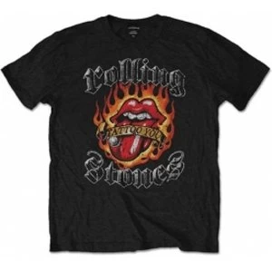 Image of Rolling Stones Flaming Tattoo Tongue Blk Mens TS: Medium