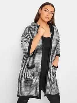 Image of Yours Contrast Trim Hooded Cardigan - Black, Size 18, Women