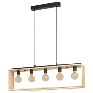 Image of Hanging Ceiling Pendant Light Black & Natural Wood 5x 40W E27 Kitchen Island
