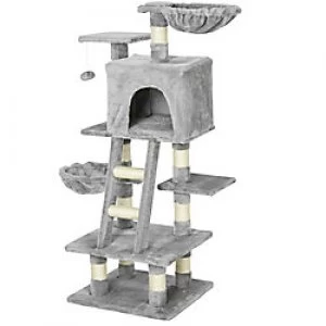 Image of PawHut Cat Tree Grey, White 440 mm x 490 mm x 1200 mm