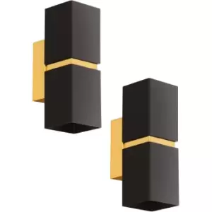 Image of 2 PACK Wall Light Colour Gold Plated Steel Black Square Shape Shade GU10 2x3.3W