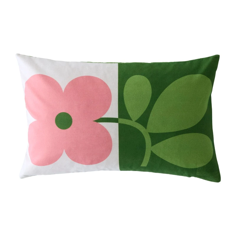 Image of Orla Kiely Floret Microfibre Cushion, Bubblegum-basil