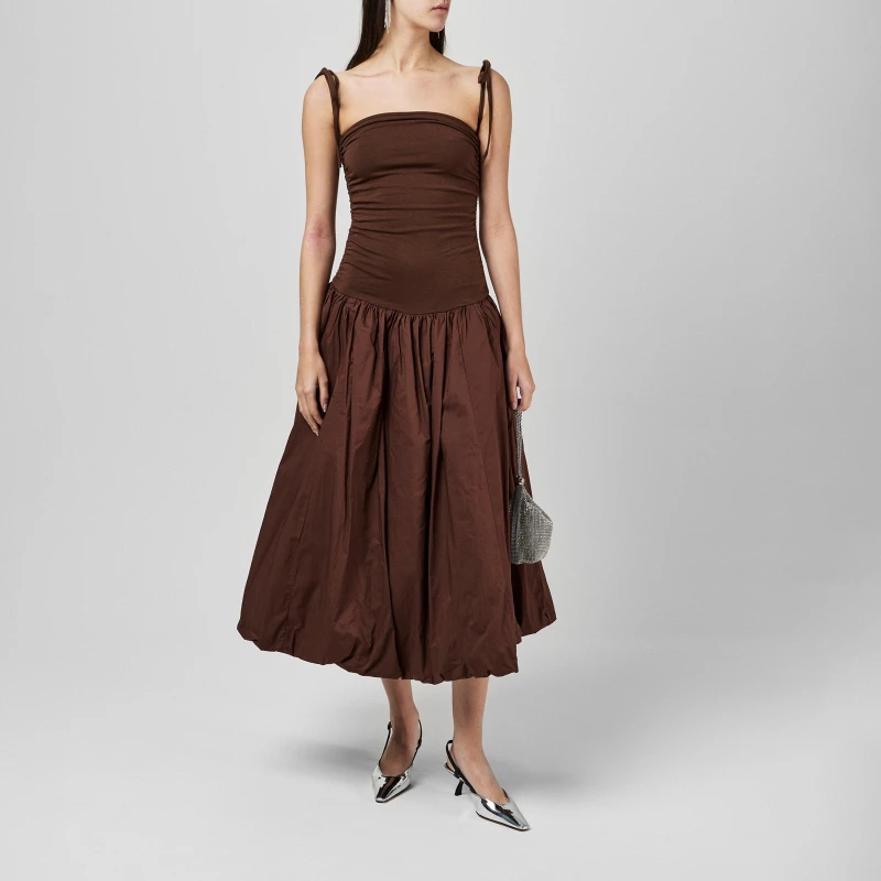 Image of AmyLynn Womens Amy Lynn Alexa Shoulder Tie Ultra Mini Peplum Dress Chocolate female 10 (M)