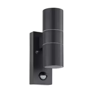 Image of IP44 Outdoor Wall Light & PIR Sensor Anthracite Steel 2 x 3W GU10 Bulb