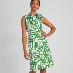 Image of Kate Spade New York Womens Palm Fronds Knot Shoulder Dress - Bitter Greens - UK 10