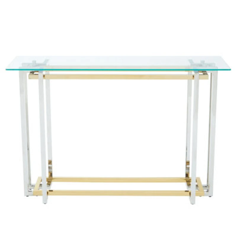 Image of Premier Housewares Glass Top Console Table, Gold and Silver Luxury Console Table, Modern Style Console Table with Glass Top Gold
