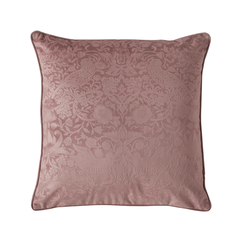 Image of William Morris At Home Strawberry Thief Embossed Cushion, 50x50cm, Tea Rose