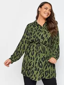 Image of Yours Utility Tunic Khaki Animal, Green, Size 22-24, Women