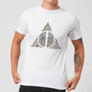 Image of Harry Potter Deathly Hallows Text Mens T-Shirt - White - S