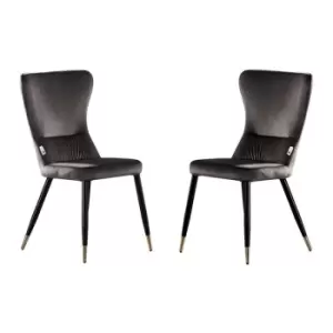 Image of New York LUX Upholstered Dining Chairs with Gold end Caps - Set of 2 - Dark Grey - Dark Grey