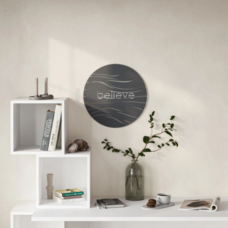 Image of Decortie Believe Modern Metal Wall Art Home Decorative Ornament, Black