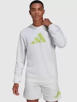 Image of Adidas Future Icons Sweat, White/Lime, Size S, Men