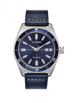 Image of Citizen Eco Drive Blue Leather Strap Blue Dial Watch