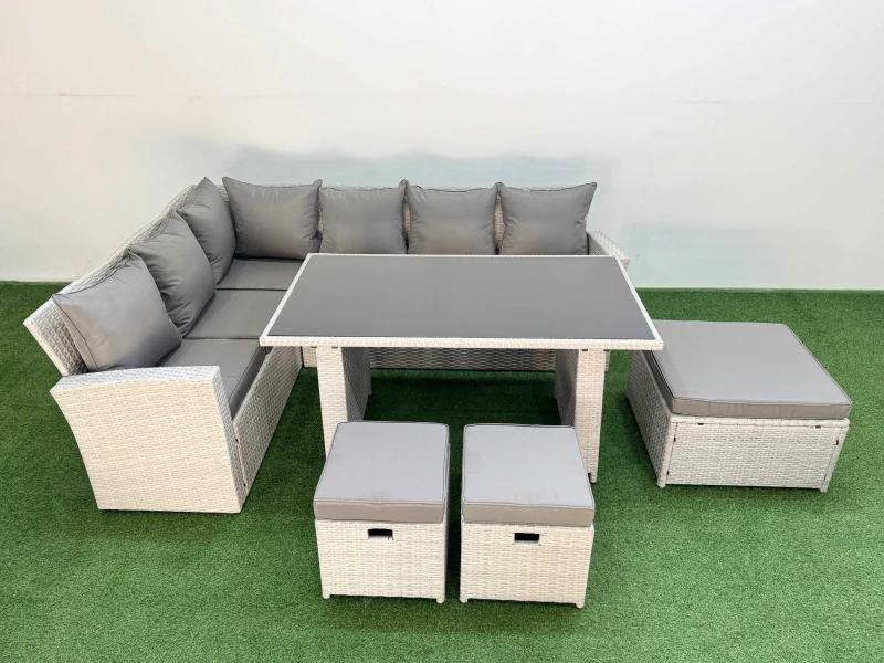 Image of Fimous 9 Seater Wicker Rattan Corner Sofa Sets with 3 Footstools Light Grey Light Grey Unisex