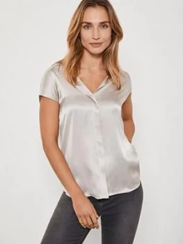 Image of Mint Velvet Beige Silk Satin Front Top - Neutral