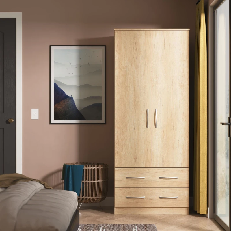 Image of Ready Assembled 2 U Hampshire 2 Door 2 Drawer Wardrobe (Ready Assembled) in Light Brown Light Brown Unisex