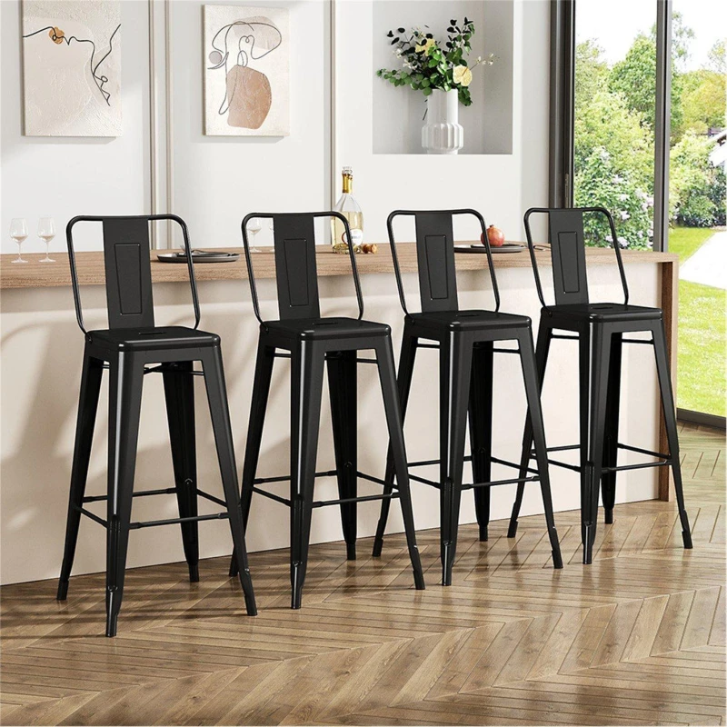 Image of Kabinet UK 4 Set Metal Frame Retro Style High Chair Bar Stool Black unisex One Size