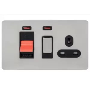 Image of Schneider USFP 45A Cooker Switch With 13A Socket & Neon Black Insert Stainless Steel - GU4401BSS