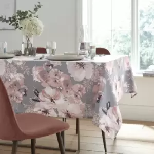 Image of Catherine Lansfield Dramatic Floral 100% Cotton Tablecloth, Grey, 132 x 178 Cm