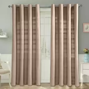 Image of Homecapes Cotton Rajput Ribbed Beige Curtain Pair, 66 x 72' Drop - Natural