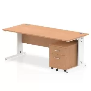 Image of Impulse 1800 x 800mm Straight Office Desk Oak Top White Cable Managed
