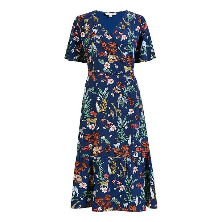 Image of Yumi Navy Animal Print 'Anya' Midi Dress - 8