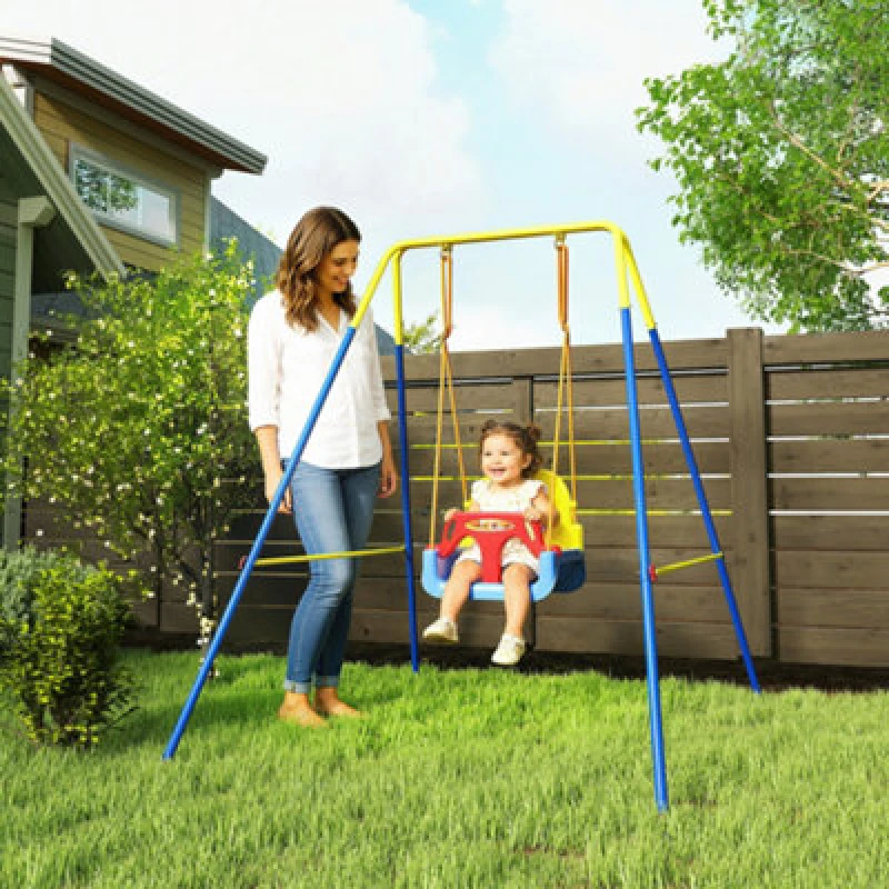 Image of Aiyaplay 3 In 1 Toddler Swing Set, Folding Child Swing Set For Kids, Blue