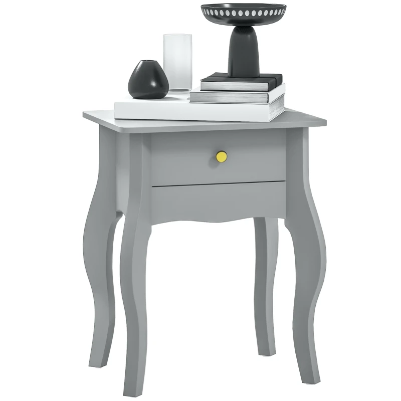 Image of HOMCOM HOMCOM End Table French Style Small Table with Drawer and Curved Legs, Grey Grey One Size Unisex 5063603384910