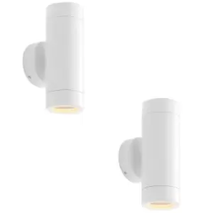 Image of 2 PACK Up & Down Twin Outdoor Wall Light - 2 x 7W LED GU10 - Gloss White