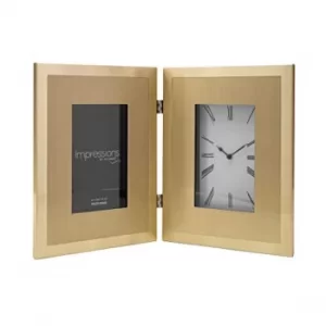 Image of Double Aluminuim Gold Photo Frame & Clock 4" x 6"