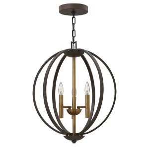 Image of 3 Light Spherical Ceiling Pendant Chandelier Bronze, E14