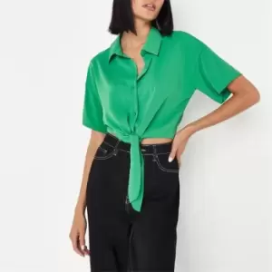 Image of Missguided Short Sleeve Tie Front Shirt - Green