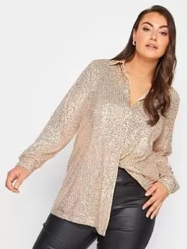 Image of Yours Sequin Shirt, Gold, Size 16, Women