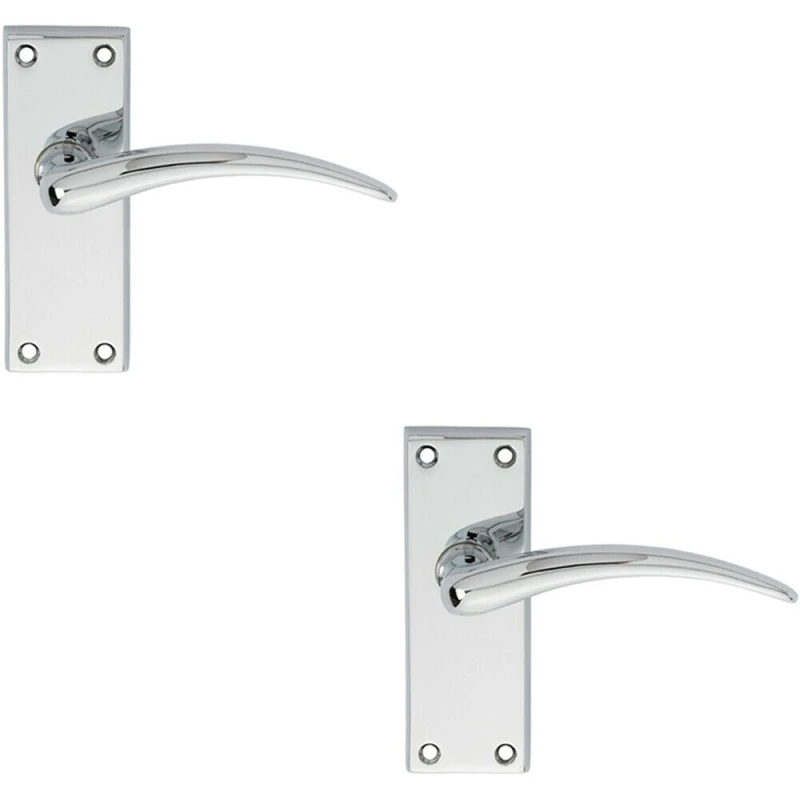 Image of Loops 2x PAIR Slim Arched Door Handle on Latch Backplate 150 x 43mm Polished Chrome Multi