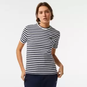 Image of Womens Lacoste Loose Fit Striped Cotton Jersey T-Shirt Size 8 Black/white