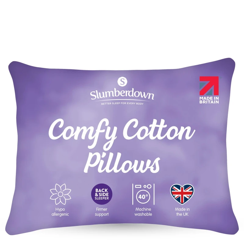 Image of Slumberdown Slumberdown Comfy Cotton Pillow, Firm Support, 2 Pack White