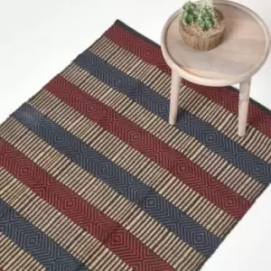 Image of Multicolour Striped Jute Rug, 90 x 150cm - Multi Colour - Homescapes