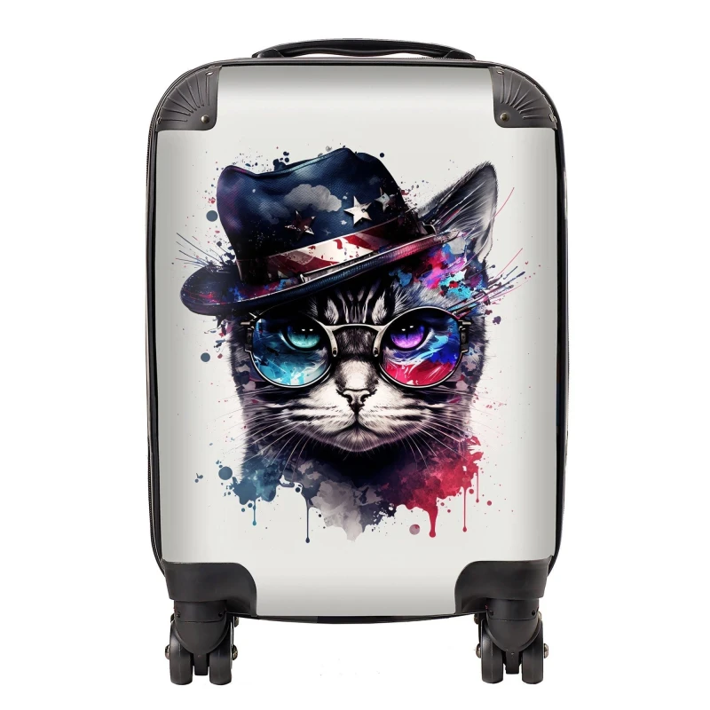 Image of Warren Reed - Designer American Shorthair Cat Face Glasses Splashart Suitcase Size: Medium Multicolor Unisex Medium