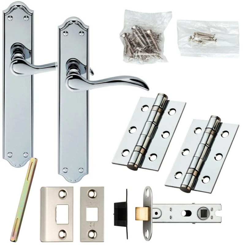 Image of Loops Door Handle & Latch Pack Chrome Victorian Scroll Lever on Backplate 245 x 45mm Multi