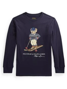 Image of Ralph Lauren Boys Bear Long Sleeve T Shirt - Navy, Size 4 Years