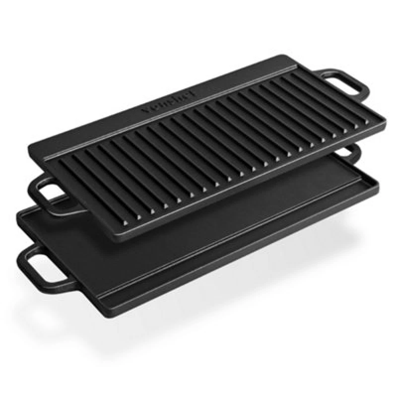 Image of VonShef Pre-Seasoned Non-Stick BBQ Cast Iron Griddle Plate with Handles Black