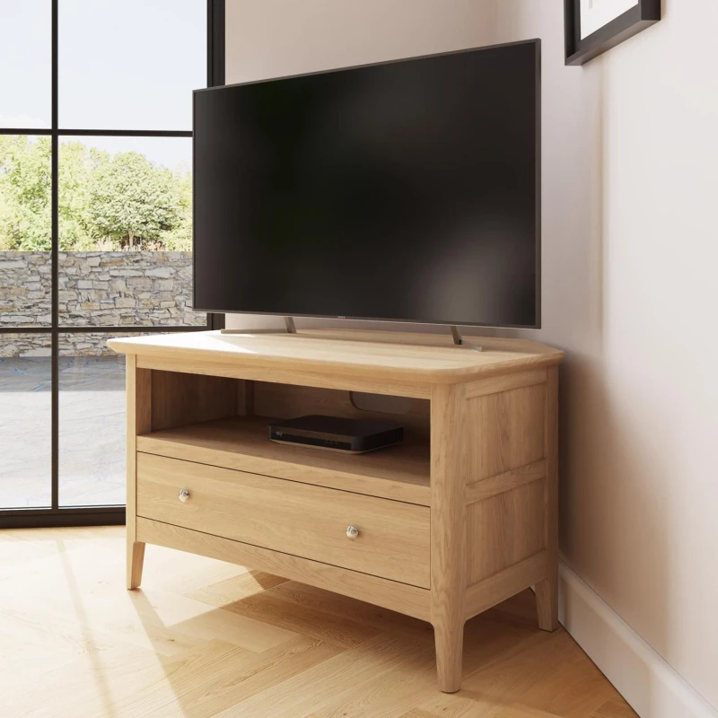 Image of FWStyle FWStyle 1 Drawer Natural Ash Corner TV Unit Ready Assembled Natural One Size Unisex 5056413129468