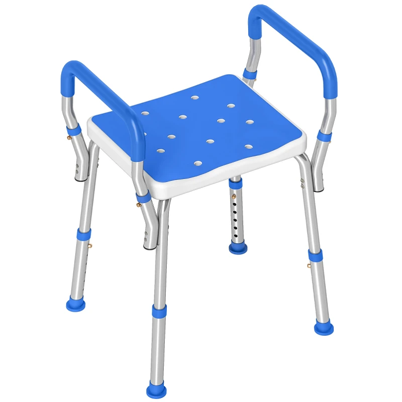 Image of HOMCOM HOMCOM Portable Bath Stool, Non-Slip Small Shower Chair with Adjustable Height in Dark Blue Dark Blue One Size Unisex 5063603063648